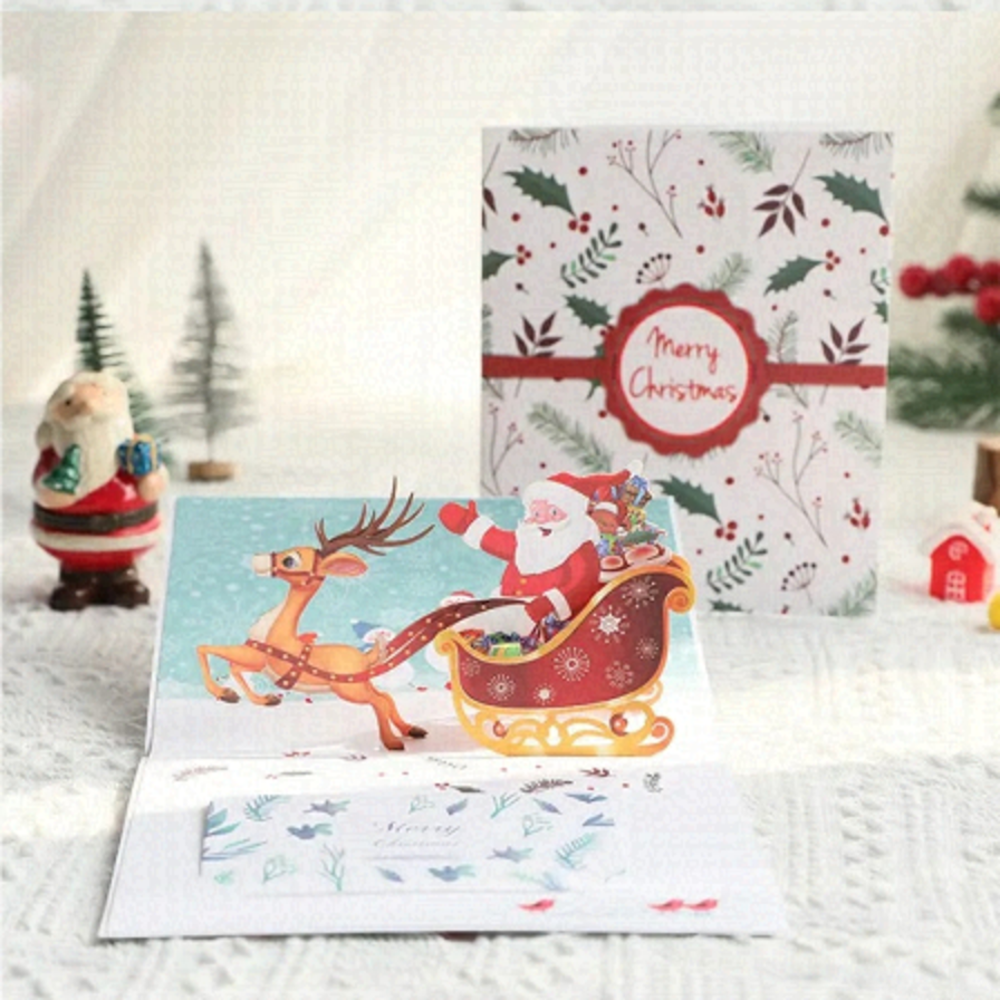 NWT 3D Pop Up Laser Cut Christmas Card Holiday Santa’s Sleigh